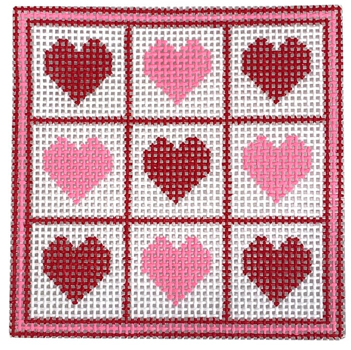Valentines Tic Tac Toe Painted Canvas SilverStitch Needlepoint  - 1