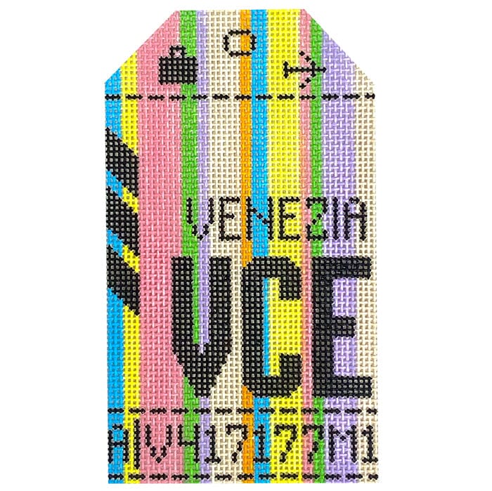 Venice VCE Retro Travel Tag Painted Canvas Hedgehog Needlepoint 
