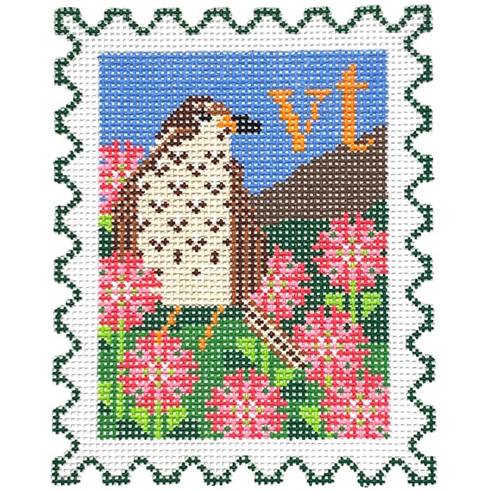 Vermont State Bird & Flower Stamp Painted Canvas Wipstitch Needleworks 