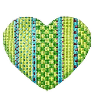 Vertical Lime Patterns Heart Printed Canvas Two Sisters Needlepoint 
