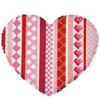 Vertical Patterns Large Heart Printed Canvas Two Sisters Needlepoint 
