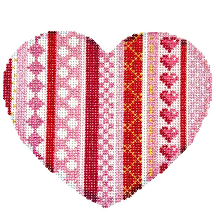 Vertical Patterns Large Heart Printed Canvas Two Sisters Needlepoint 
