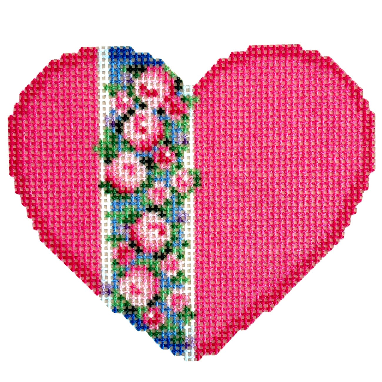Vertical Rose Border Heart Printed Canvas Needlepoint To Go 
