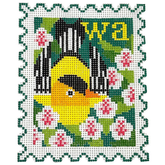 Washington State Bird & Flower Stamp with Stitch Guide Painted Canvas Wipstitch Needleworks 
