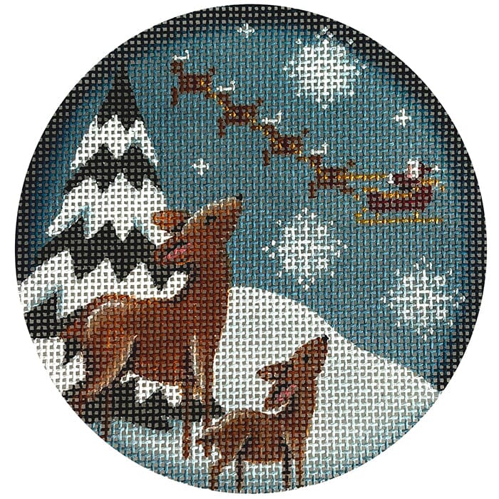 Watching Santa Round Painted Canvas Rebecca Wood Designs  - 1