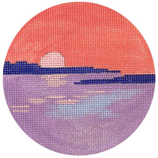 Water Sunset Round Painted Canvas Vallerie Needlepoint Gallery 
