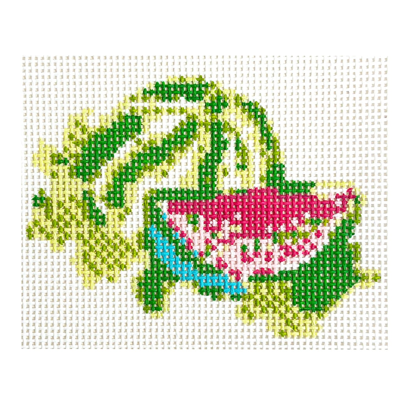 Watermelon Pink/Green Painted Canvas Blue Waters Needlepoint  - 1