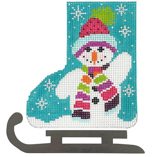Waving Snowman Mini Skate Ornament Painted Canvas Shelly Tribbey 
