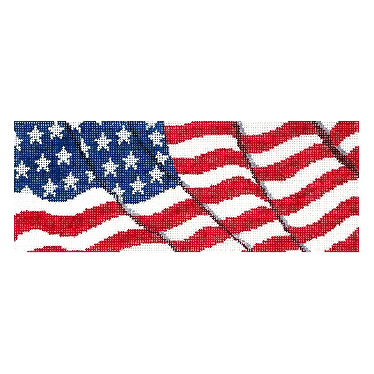 Wavy American Flag Rectangle Painted Canvas Elm Tree Needlepoint  - 1