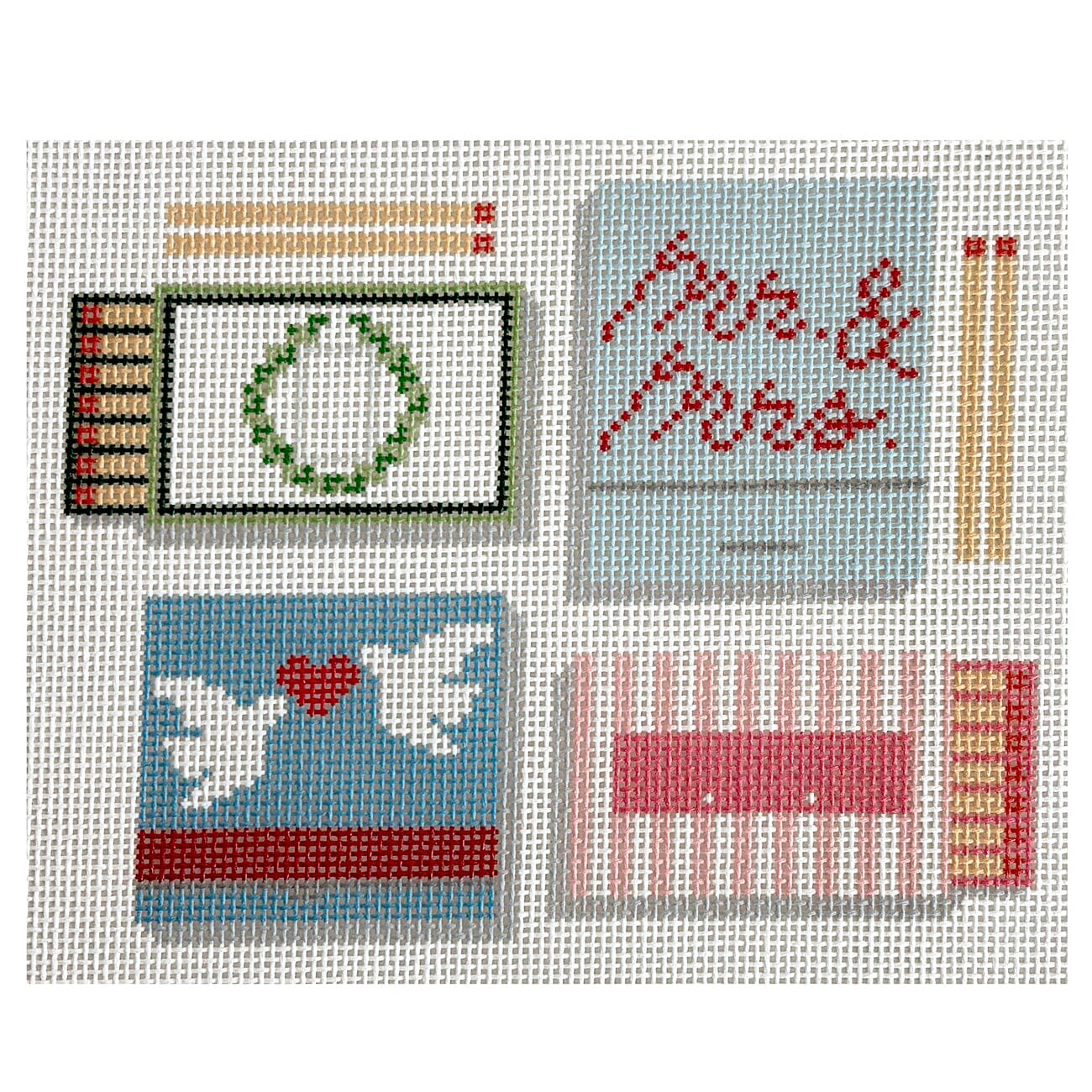 Wedding Matchboxes Painted Canvas Ivy Thread Needlepoint  - 1