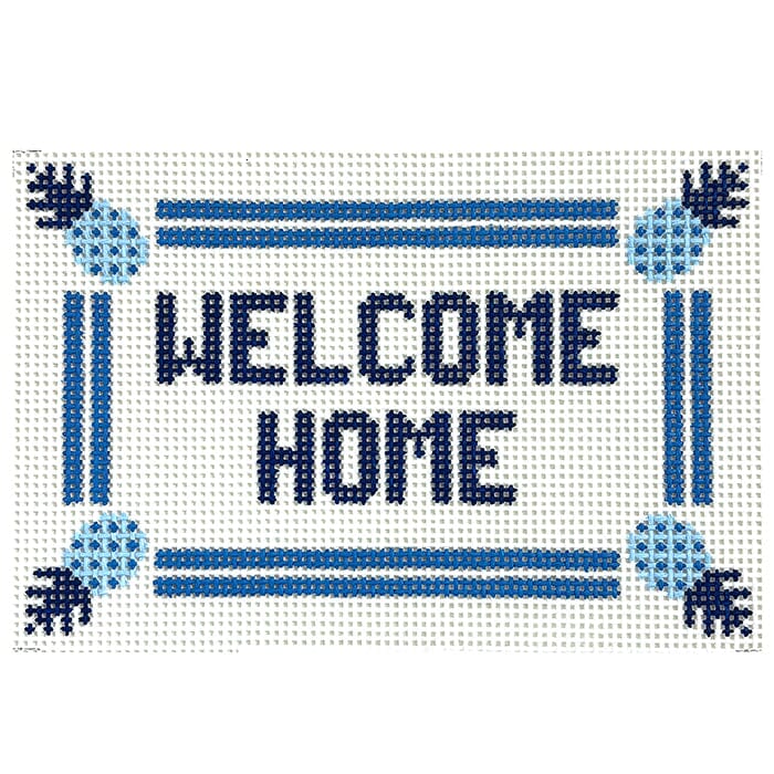 Welcome Home - Blue Painted Canvas Goodpoint Needlepoint 