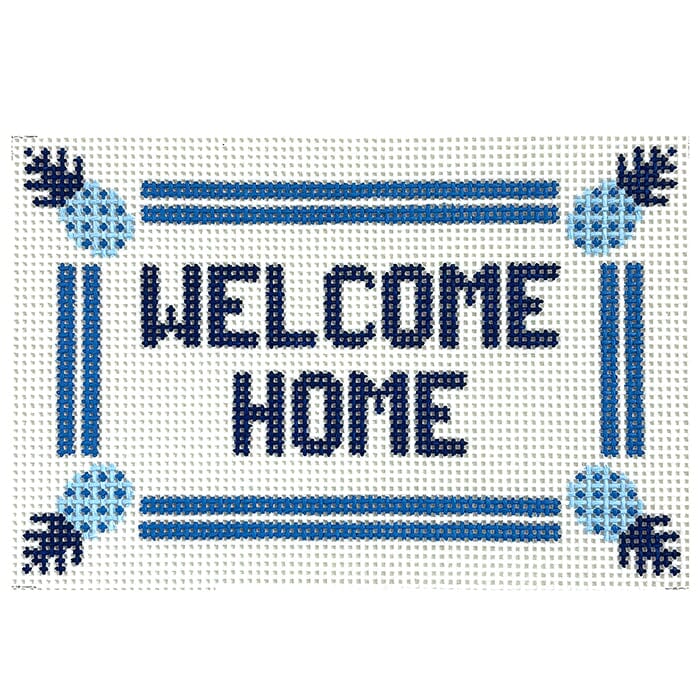 Welcome Home   Blue Painted Canvas Goodpoint Needlepoint 
