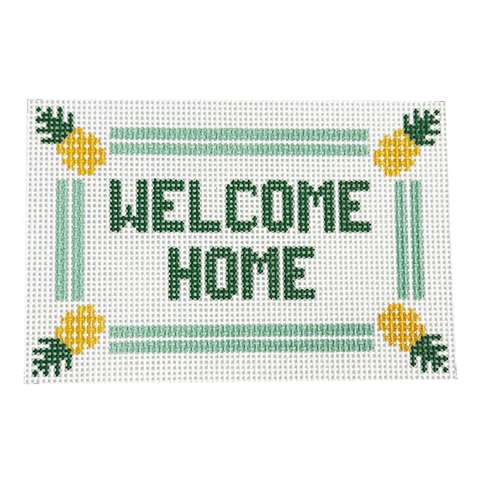 Welcome Home - Green Painted Canvas Goodpoint Needlepoint 