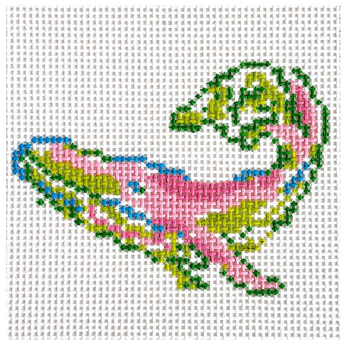 Whale Pink/Green 4x4 Painted Canvas Blue Waters Needlepoint  - 1