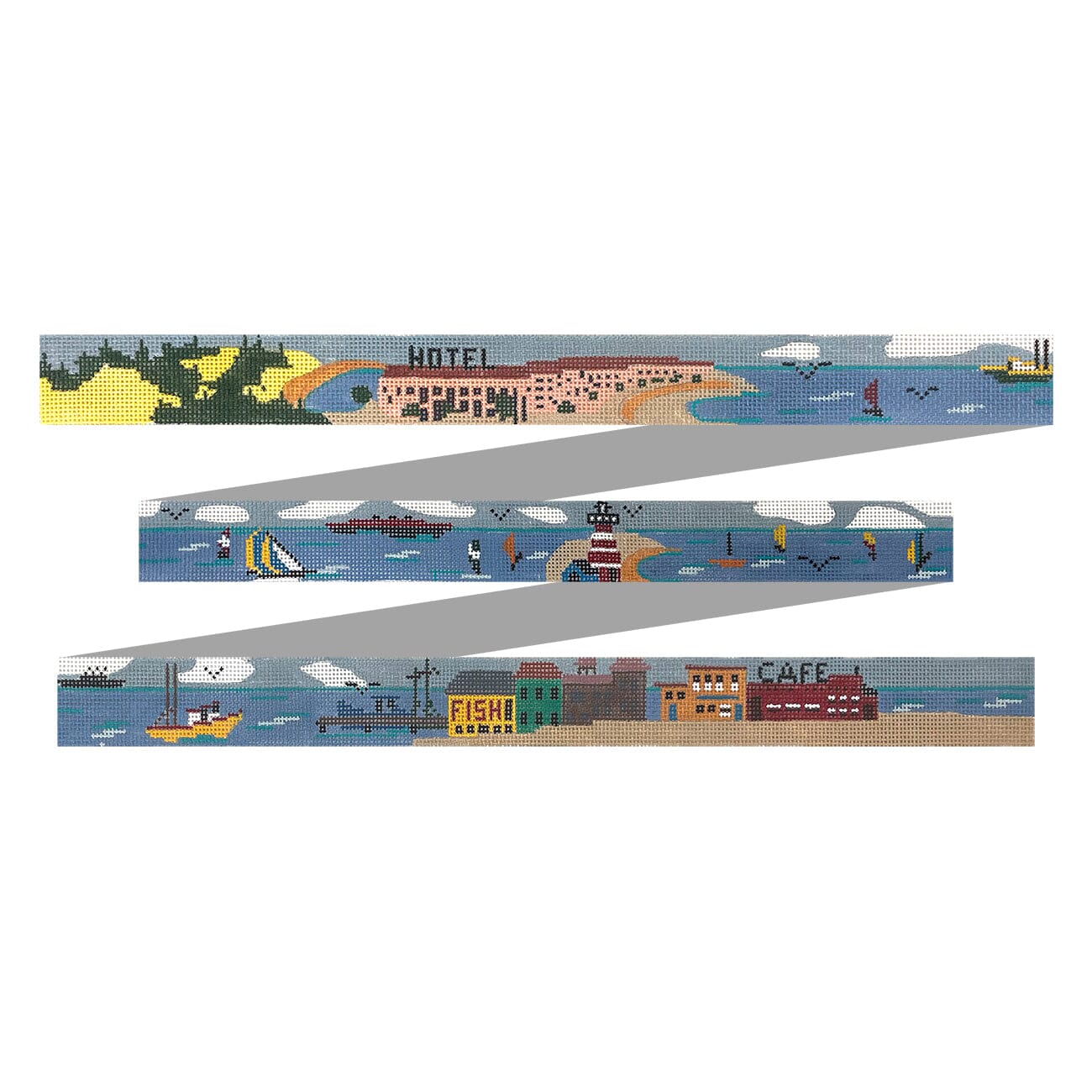 Wharf Fishing Scene Belt Painted Canvas The Meredith Collection  - 1