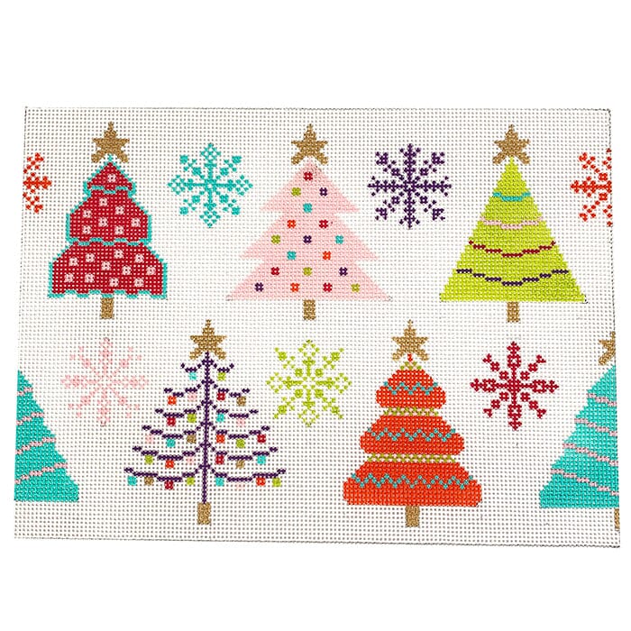 Whimsical Trees Painted Canvas Stitch Rock Designs  - 1