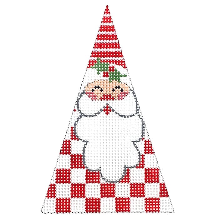 White and Red Checkered Santa   Triangle Painted Canvas Danji Designs  - 1