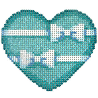 White Bow/Blue Mini Heart Printed Canvas Two Sisters Needlepoint 
