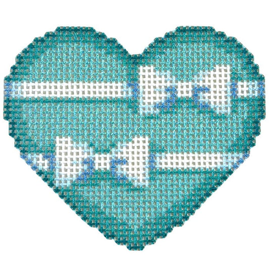 White Bow/Blue Mini Heart Printed Canvas Two Sisters Needlepoint 