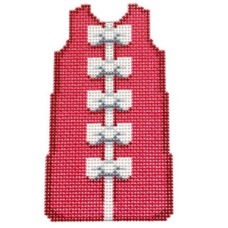 White Bows/Hot Pink Mini Shift Printed Canvas Two Sisters Needlepoint 
