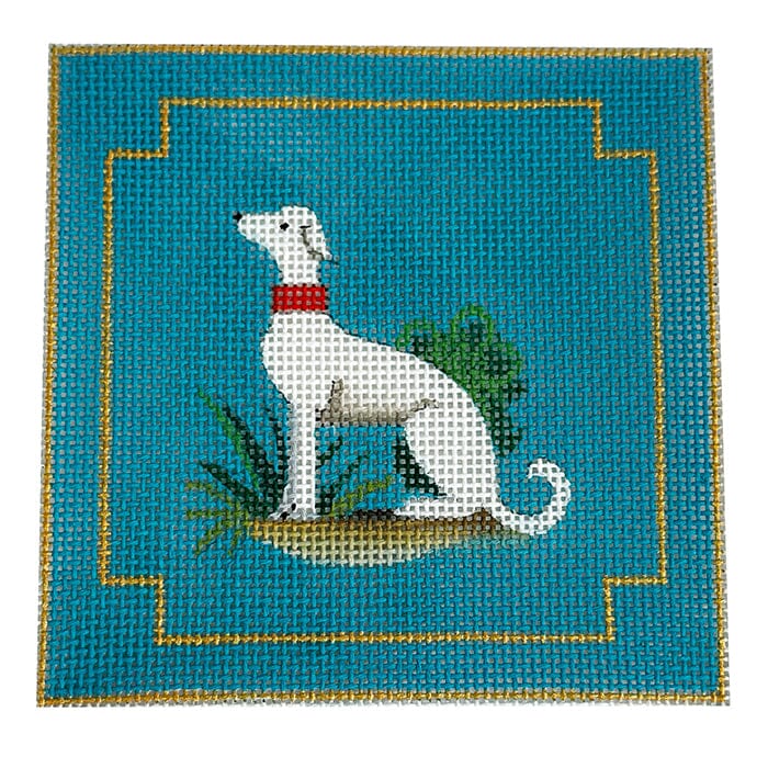 White Dog Coaster Painted Canvas Colors of Praise  - 1