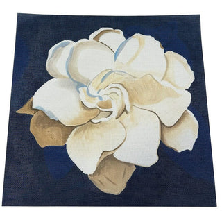White Flower on Blue Pillow Painted Canvas KCN Designers 
