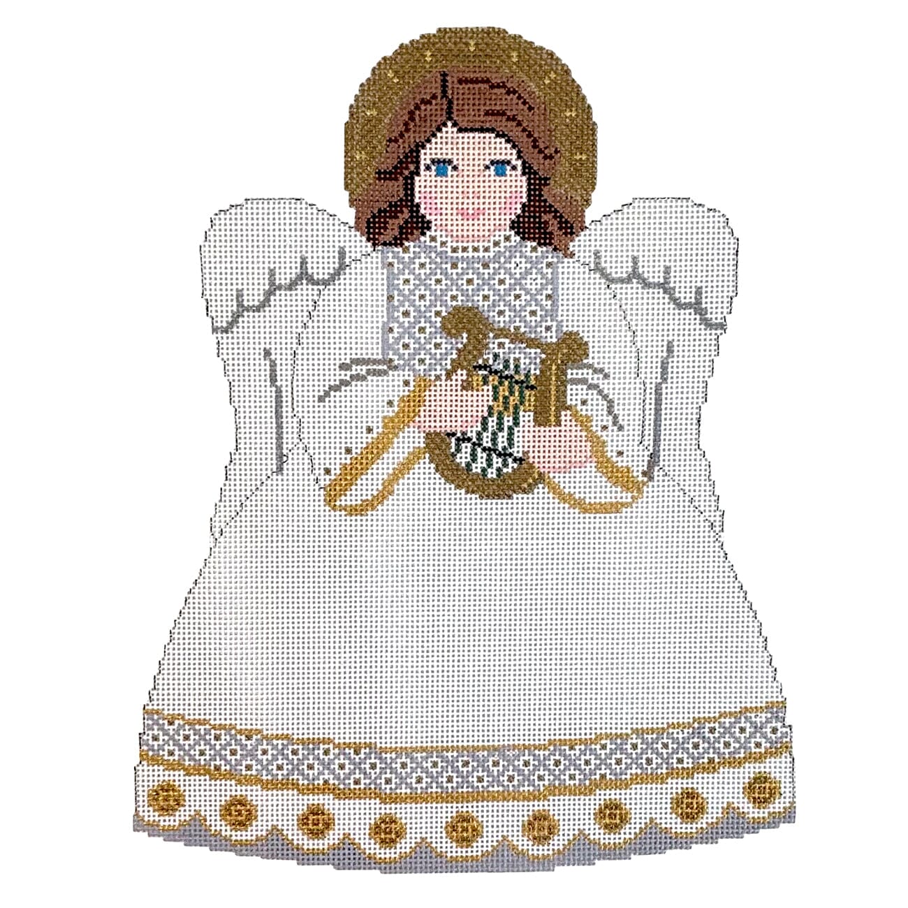White & Gold, Angel Tree Topper, Front Only Painted Canvas Susan Roberts Needlepoint Designs Inc.  - 1