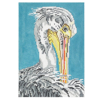 White Pelican on 18 Painted Canvas Needle Crossings 
