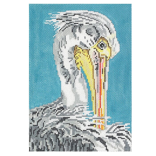 White Pelican on 18 Painted Canvas Needle Crossings 