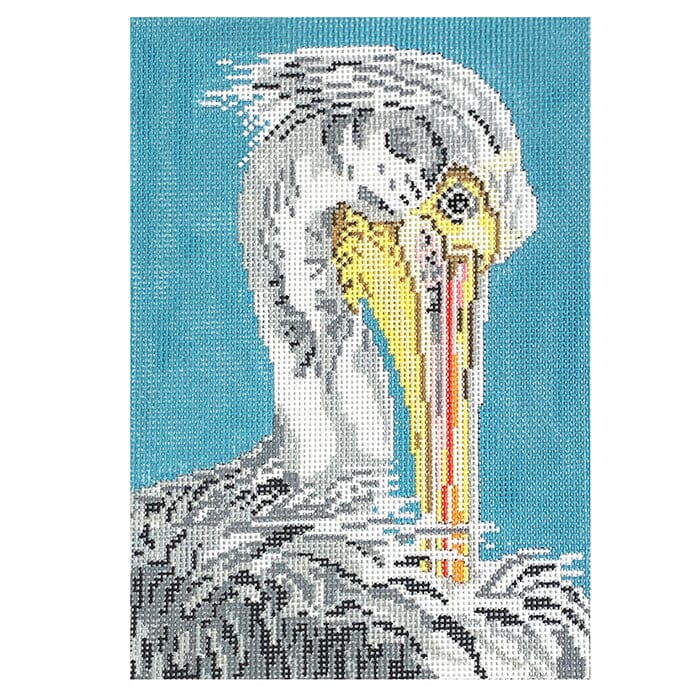 White Pelican on 18 Painted Canvas Needle Crossings 
