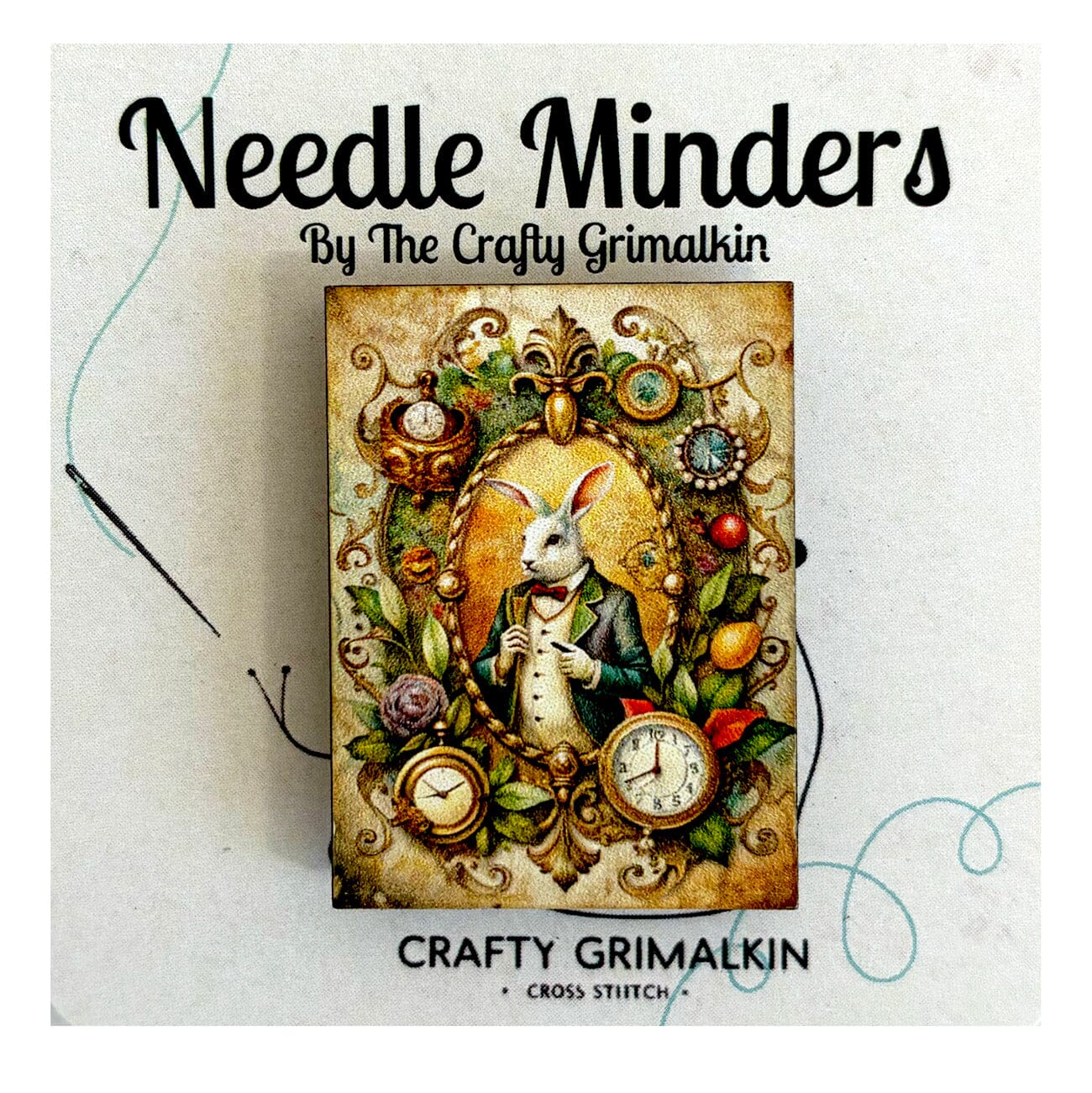 White Rabbit Wooden Needle Minder Accessories The Crafty Grimalkin  - 1