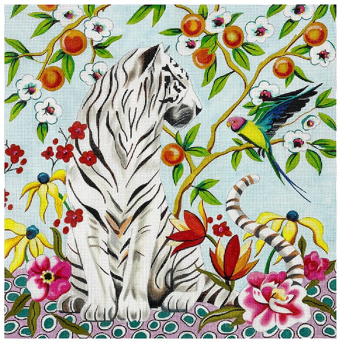 White Tiger on Light Blue 18x18 Painted Canvas Colors of Praise 
