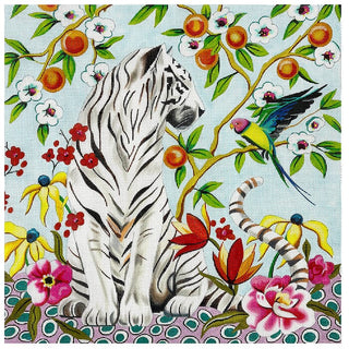 White Tiger on Light Blue 18x18 Painted Canvas Colors of Praise 
