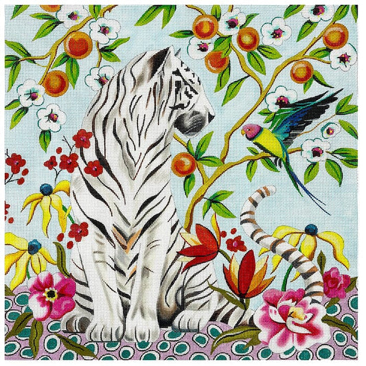 White Tiger on Light Blue 18x18 Painted Canvas Colors of Praise 