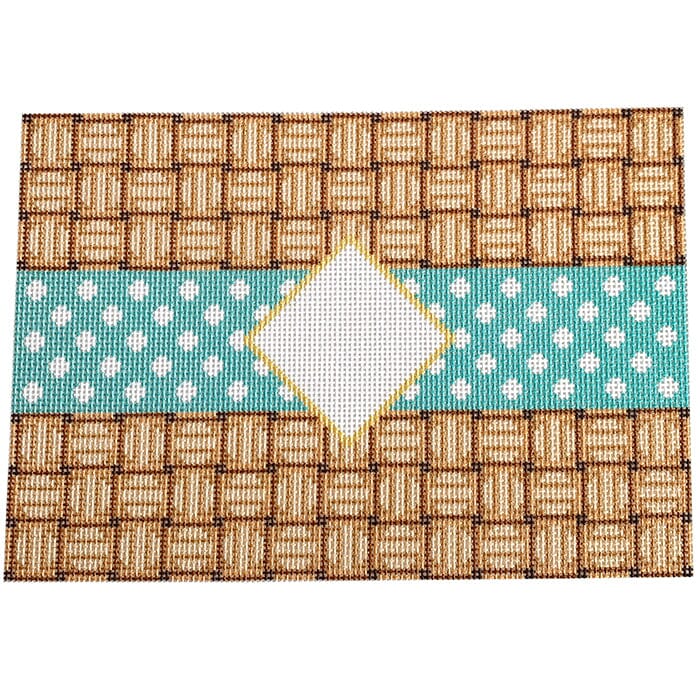 Wicker/Dot/Mono Clutch - Aqua Printed Canvas Two Sisters Needlepoint 