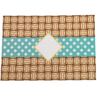 Wicker/Dot/Mono Clutch   Aqua Printed Canvas Two Sisters Needlepoint 
