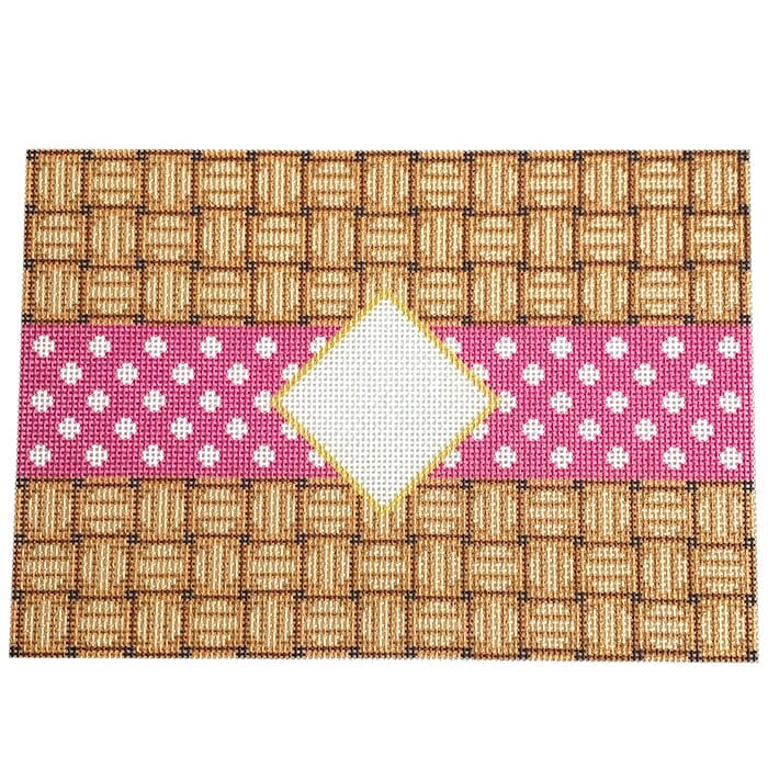 Wicker/Dot/Mono Clutch Pink Printed Canvas Two Sisters Needlepoint 
