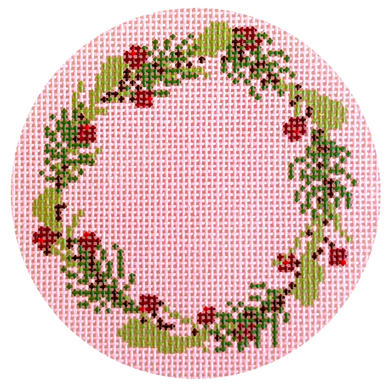 Winter Round Wreath Painted Canvas Goodpoint Needlepoint  - 1