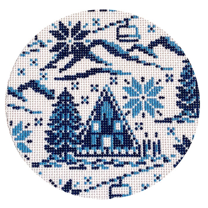 Winter Ski Round Painted Canvas Fire and Iris 
