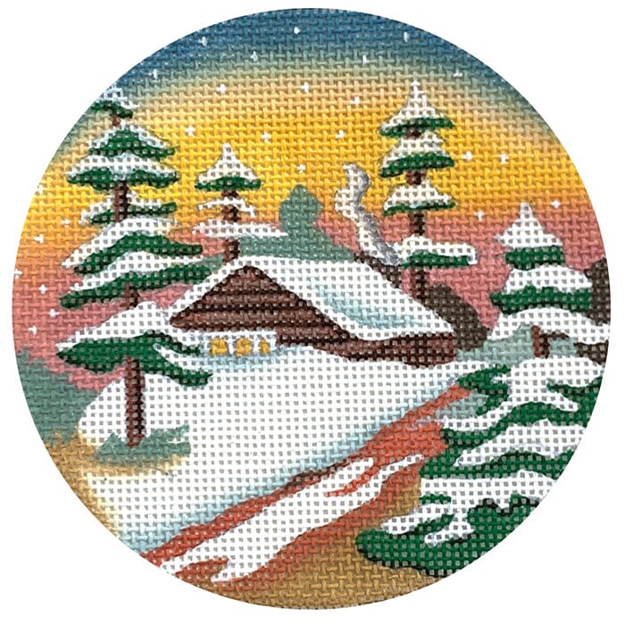 Winter Sunset Round Painted Canvas Melissa Shirley Designs  - 1