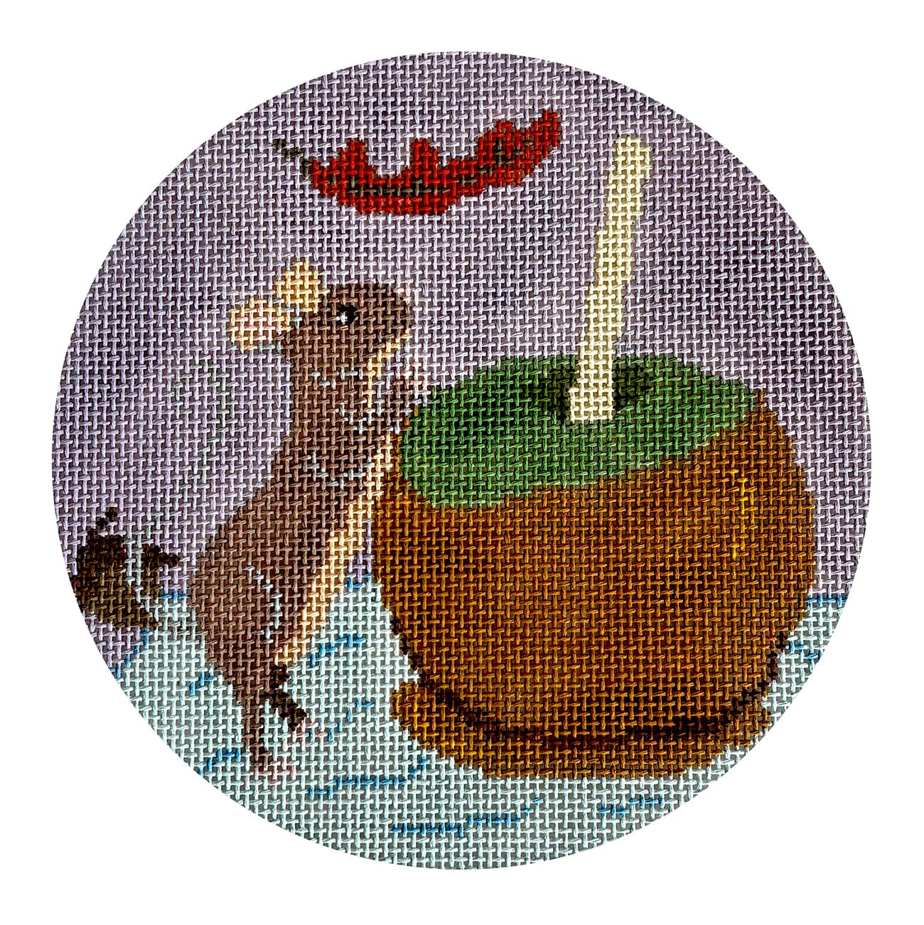 Winter Sweets Mouse 5" Round Painted Canvas The Gingham Stitchery  - 1