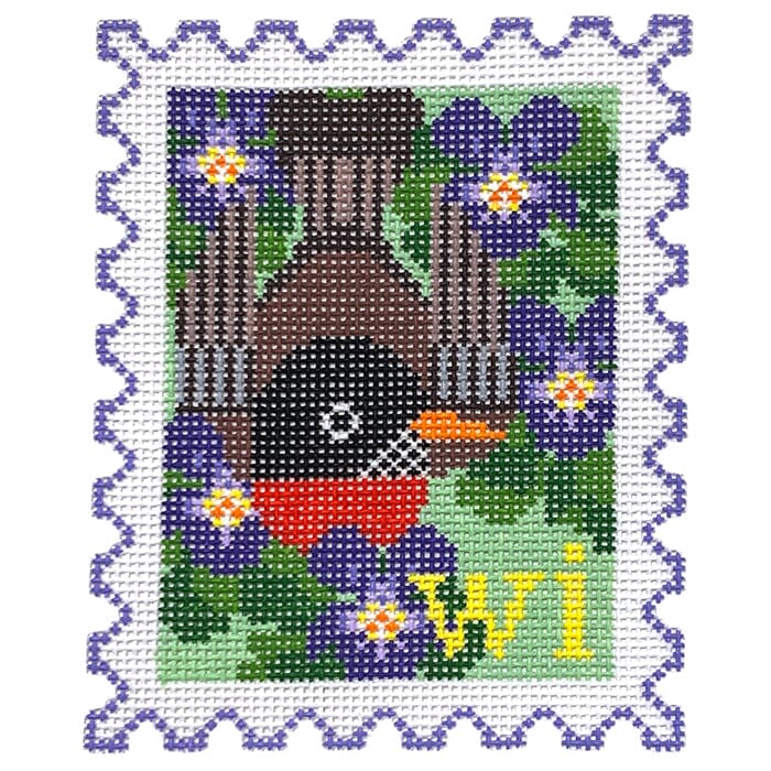 Wisconsin State Bird & Flower Stamp Painted Canvas Wipstitch Needleworks  - 1