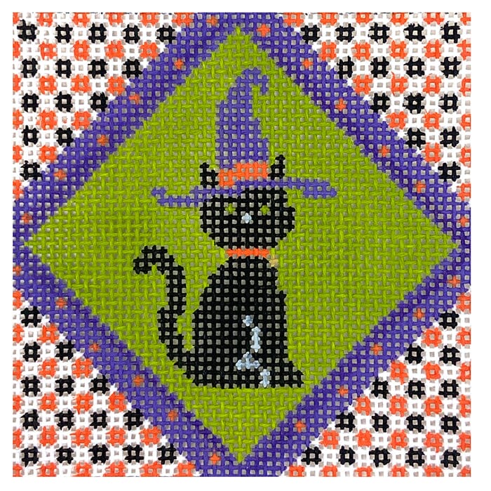 Witch Hat Cat 3x3 Painted Canvas Susan Roberts Needlepoint Designs Inc. 
