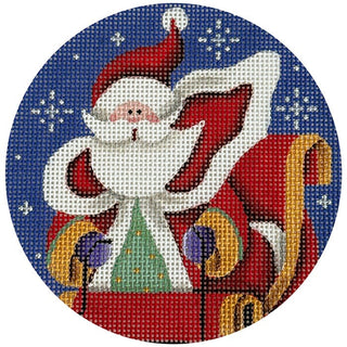 Woo Hoo! Santa Round Painted Canvas Rebecca Wood Designs 
