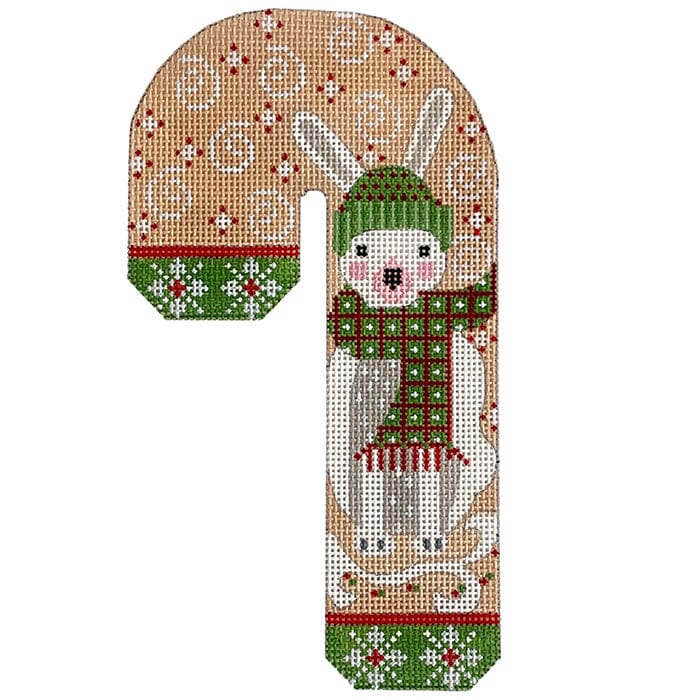 Woodland Creatures Candy Cane - Rabbit Painted Canvas Danji Designs 