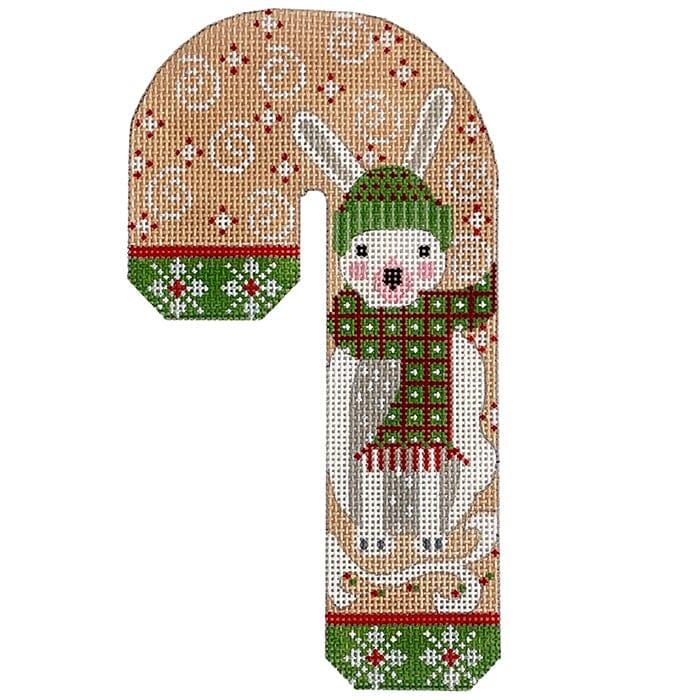 Woodland Creatures Candy Cane   Rabbit Painted Canvas Danji Designs  - 1