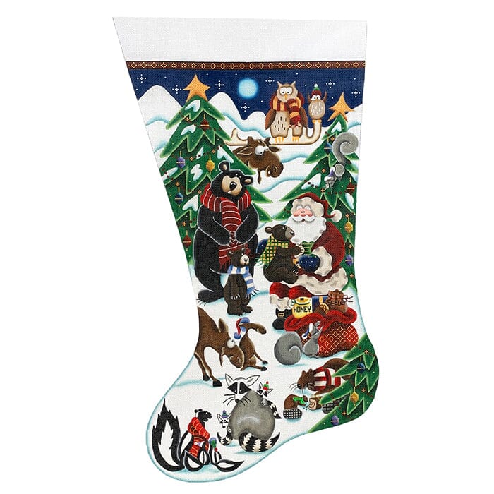 Woodland Wishes Stocking TTL on 18 Painted Canvas Rebecca Wood Designs  - 1