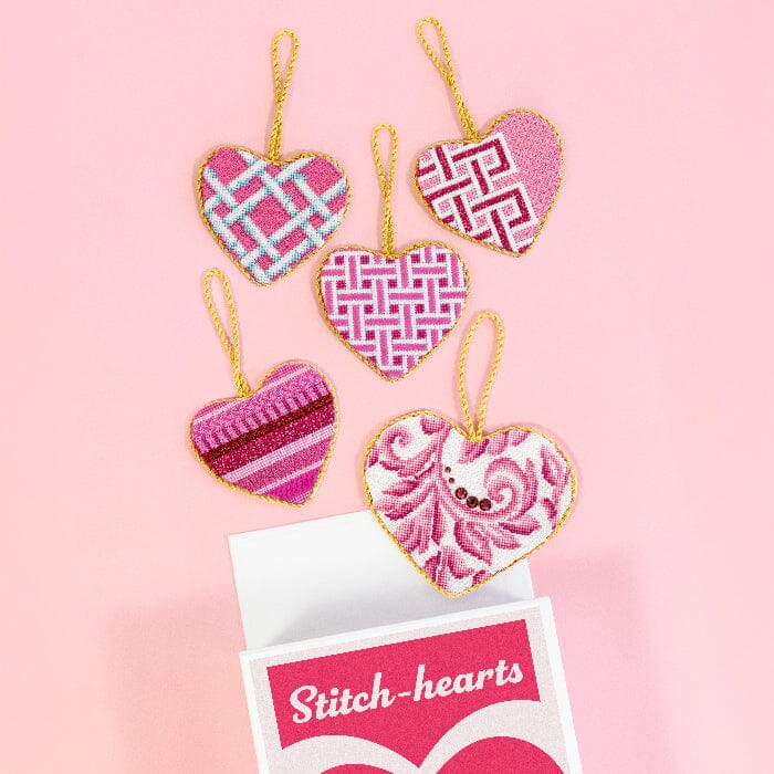 Woven Bamboo Medium Heart with Stitch Suggestions Printed Canvas Needlepoint To Go 
