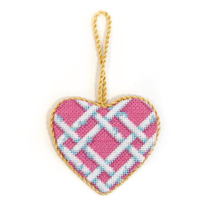 Woven Bamboo Medium Heart with Stitch Suggestions Printed Canvas Needlepoint To Go 