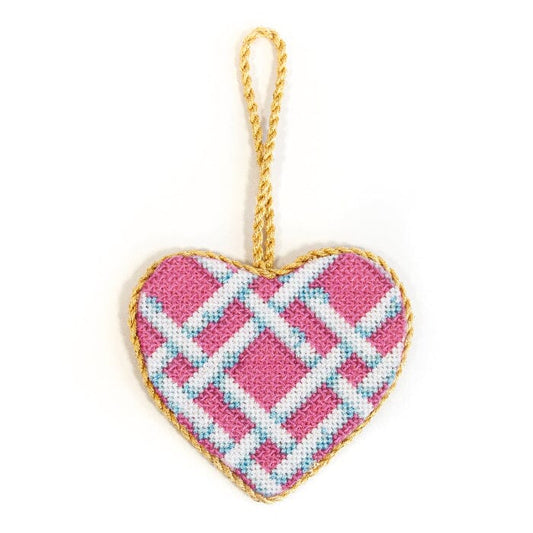 Woven Bamboo Medium Heart with Stitch Suggestions Printed Canvas Needlepoint To Go 